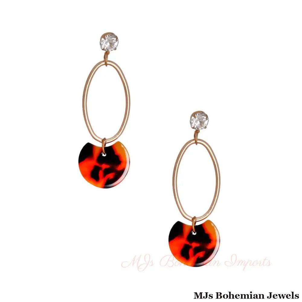 Rhinestone Tortoiseshell Oval Earrings
