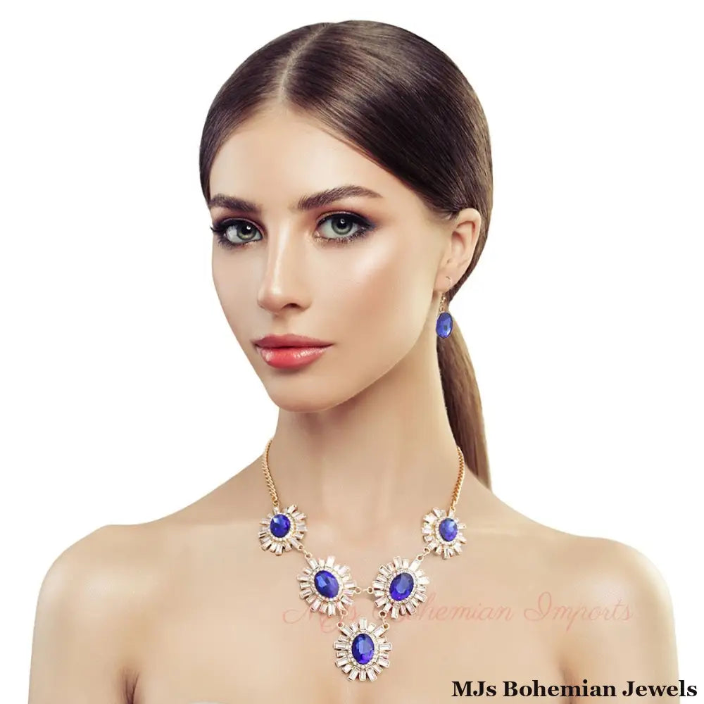 Royal Blue Rhinestone Necklace Set