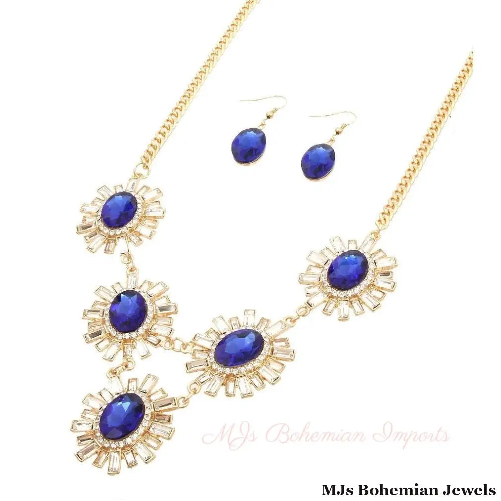 Royal Blue Rhinestone Necklace Set