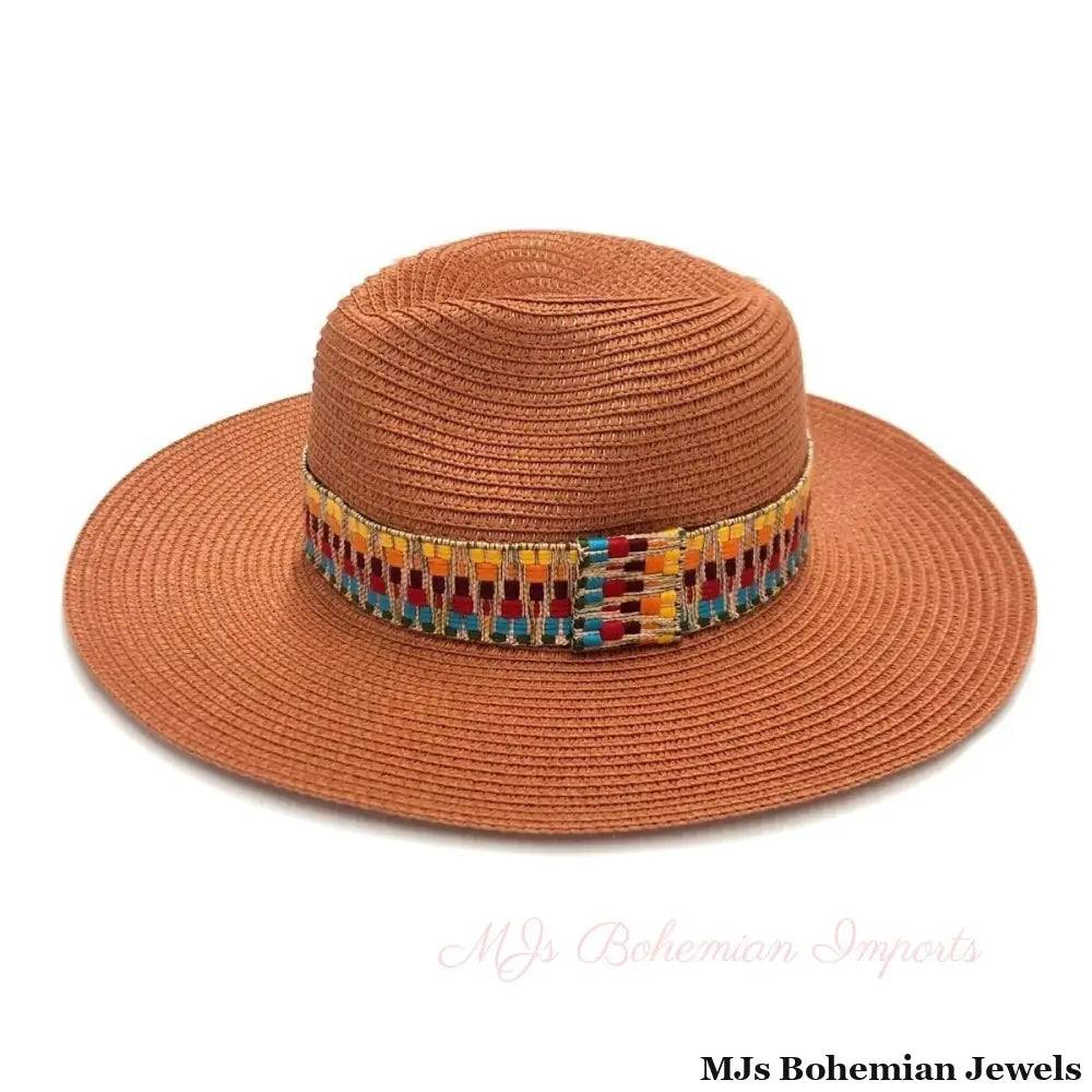 Rust Aztec Band Panama Hat