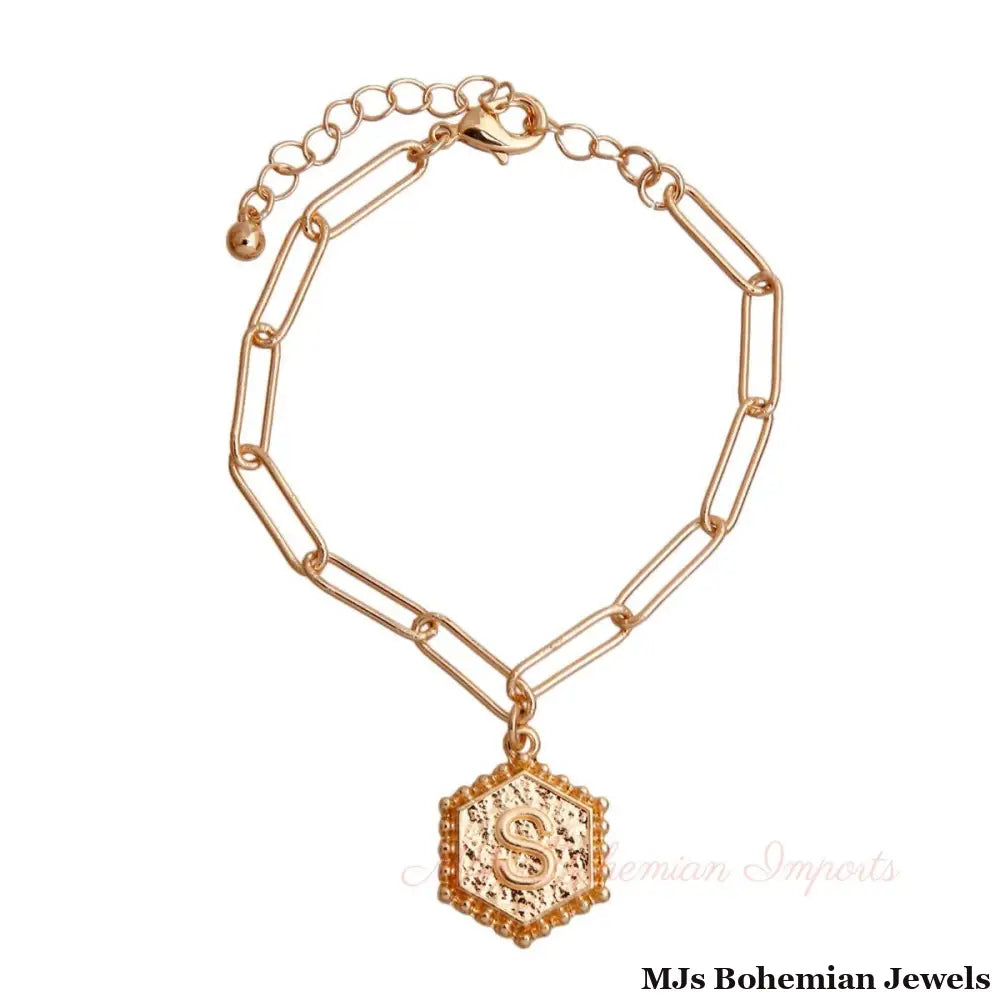 S Hexagon Initial Charm Bracelet