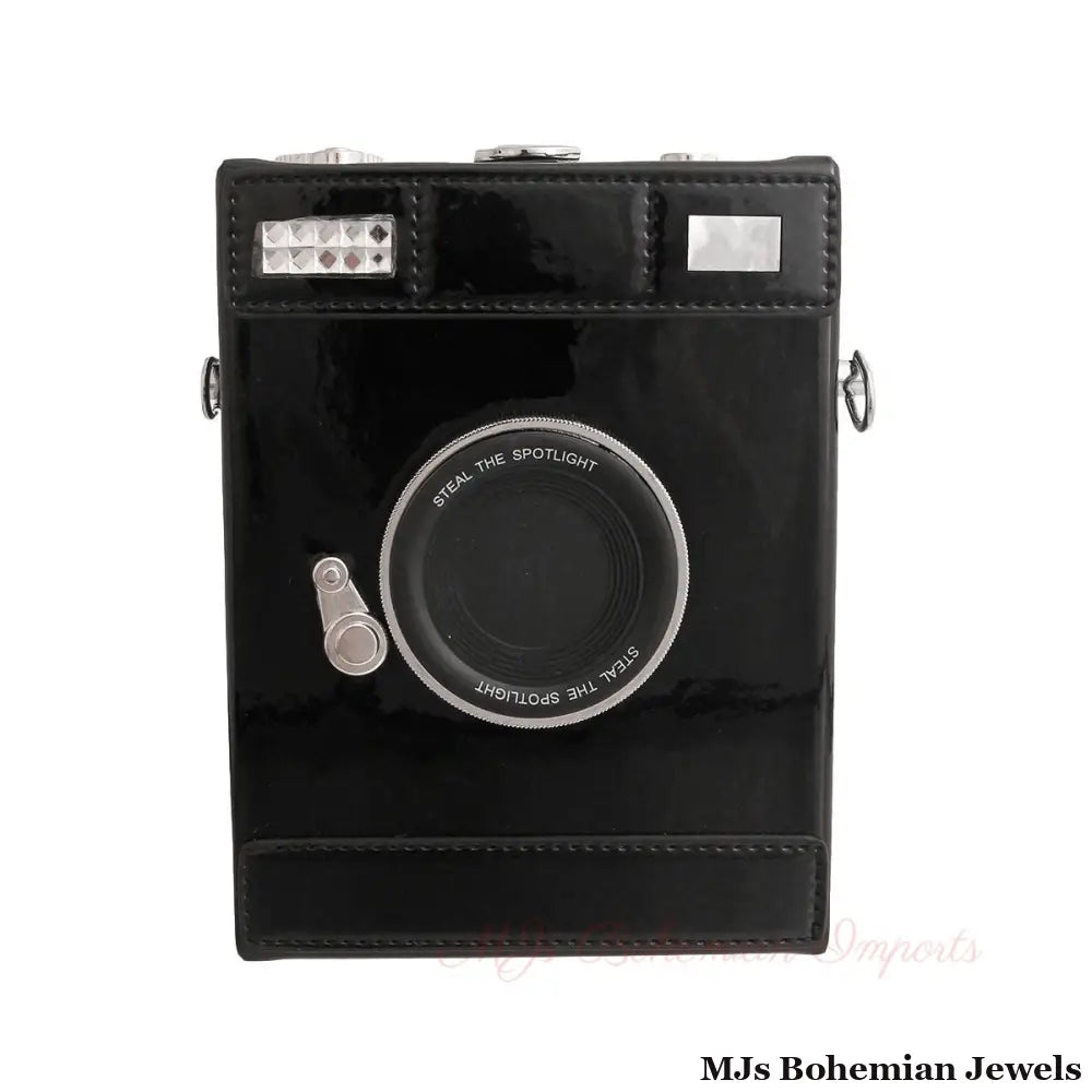 Shiny Black Camera Handbag