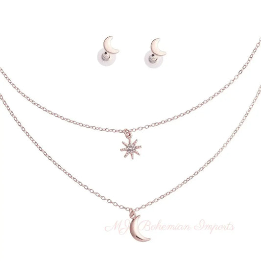 Silver 2 Layer Chain Moon Necklace