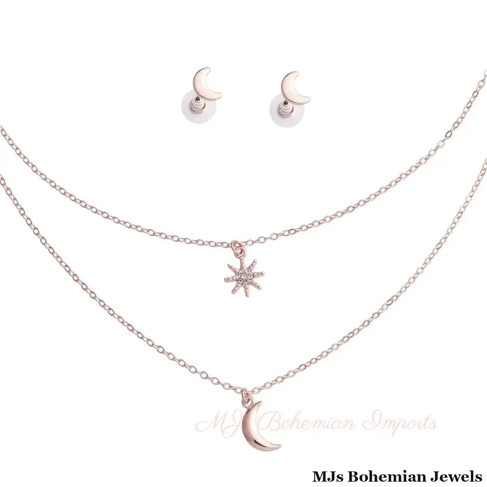 Silver 2 Layer Chain Moon Necklace