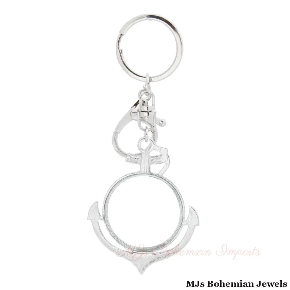 Silver Anchor Magnifying Glass Keychain