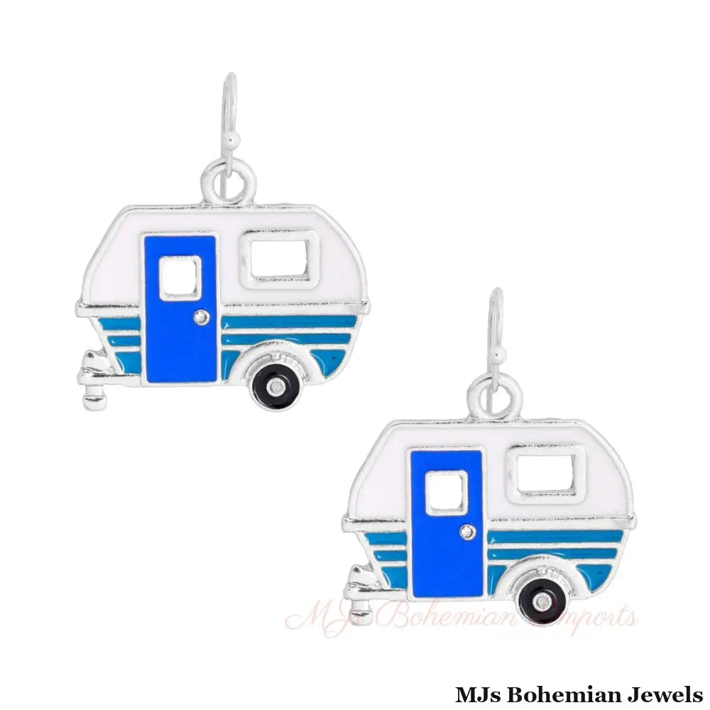 Silver and Blue Camper Earrings