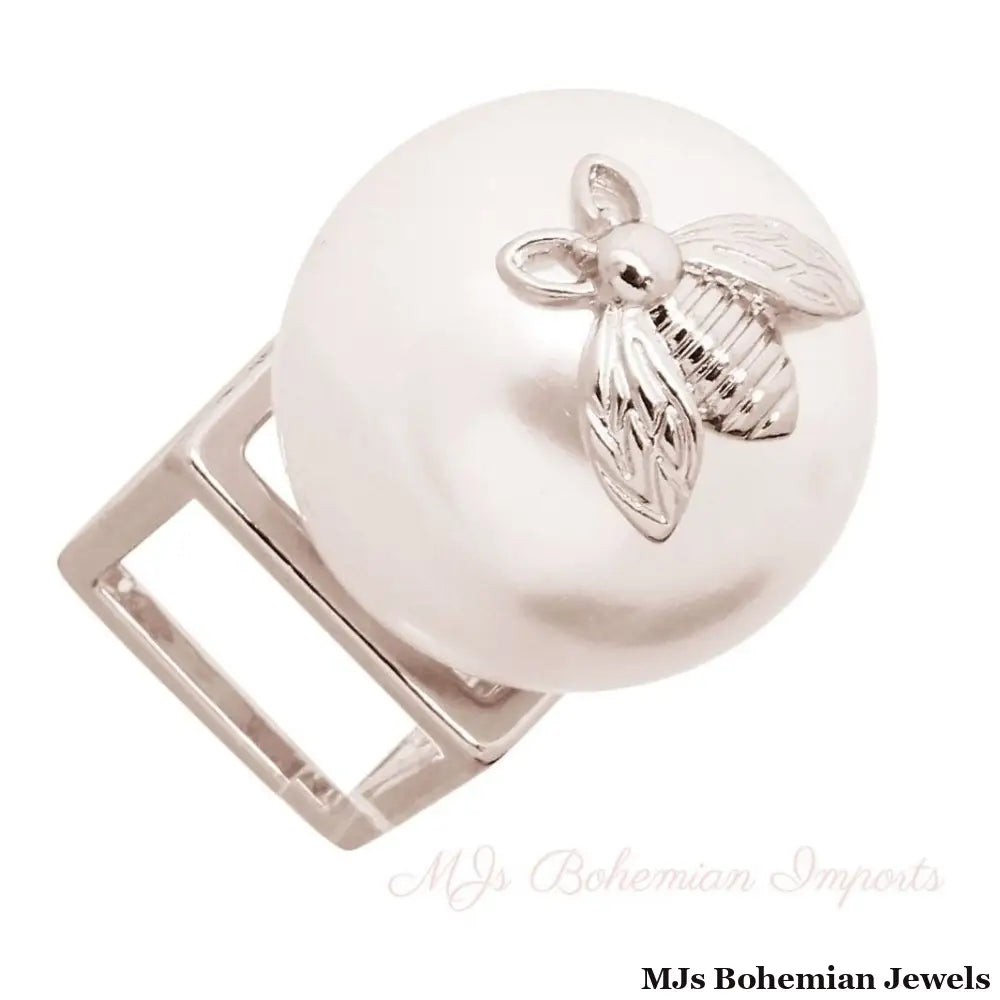 Silver Bee Accented Pearl Ring