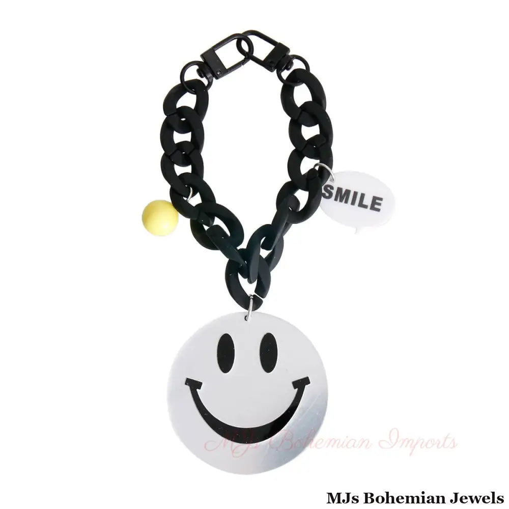 Silver Big Smile Keychain Bag Charm