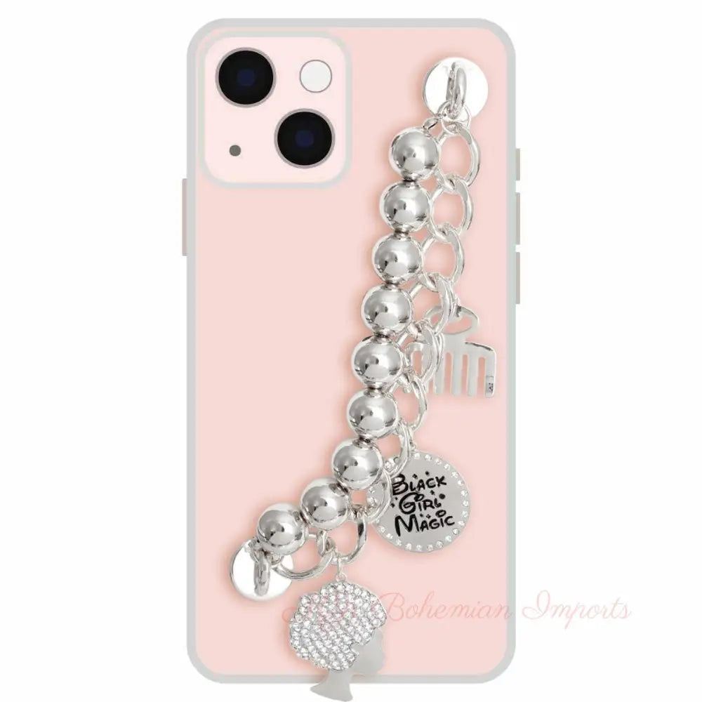 Silver Black Girl Magic Phone Strap