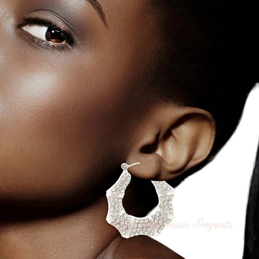 Silver Bling Bamboo Hoops
