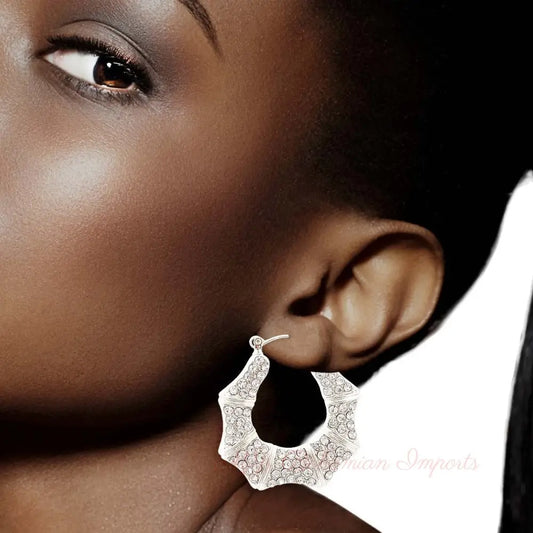 Silver Bling Bamboo Hoops