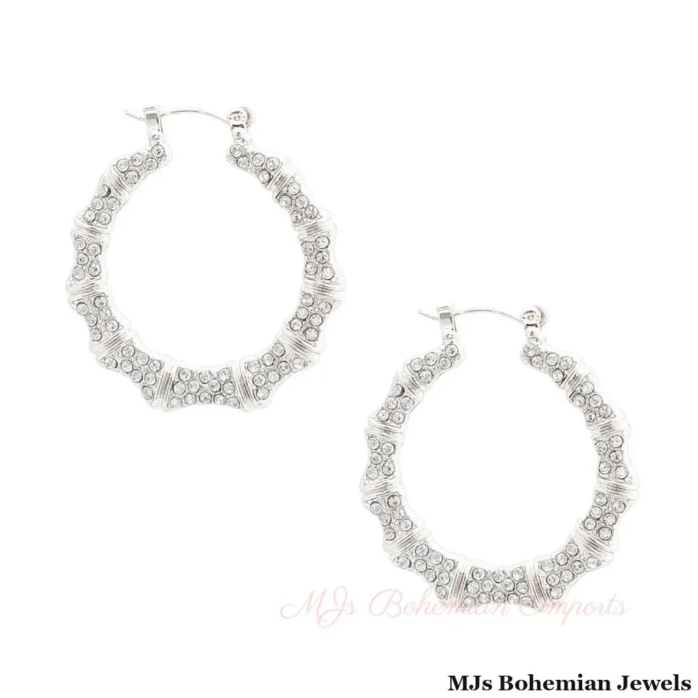Silver Bling Thin Bamboo Hoops