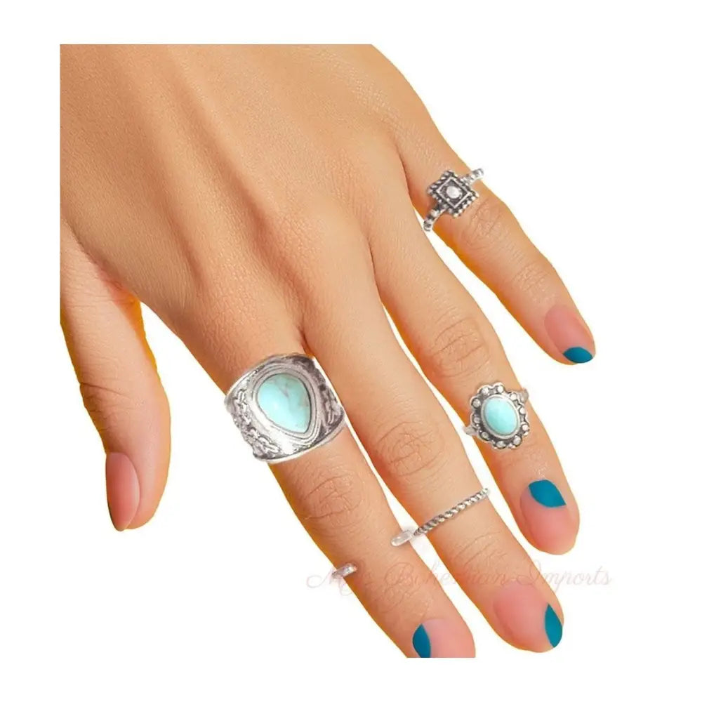 Silver Boho MIdi Ring Set