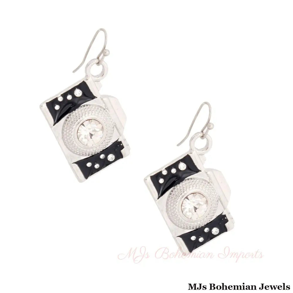 Silver Camera Earrings