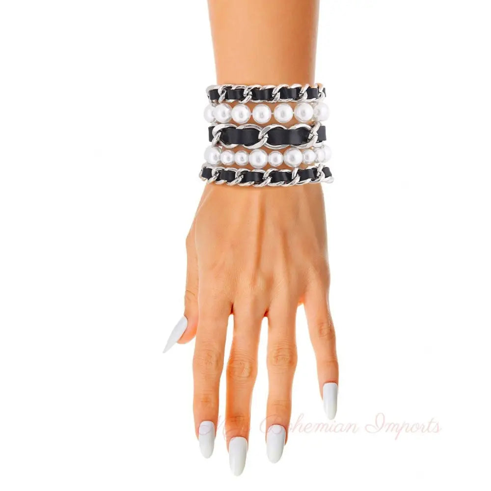 Silver Chain Pearl 5 Pcs Bracelets