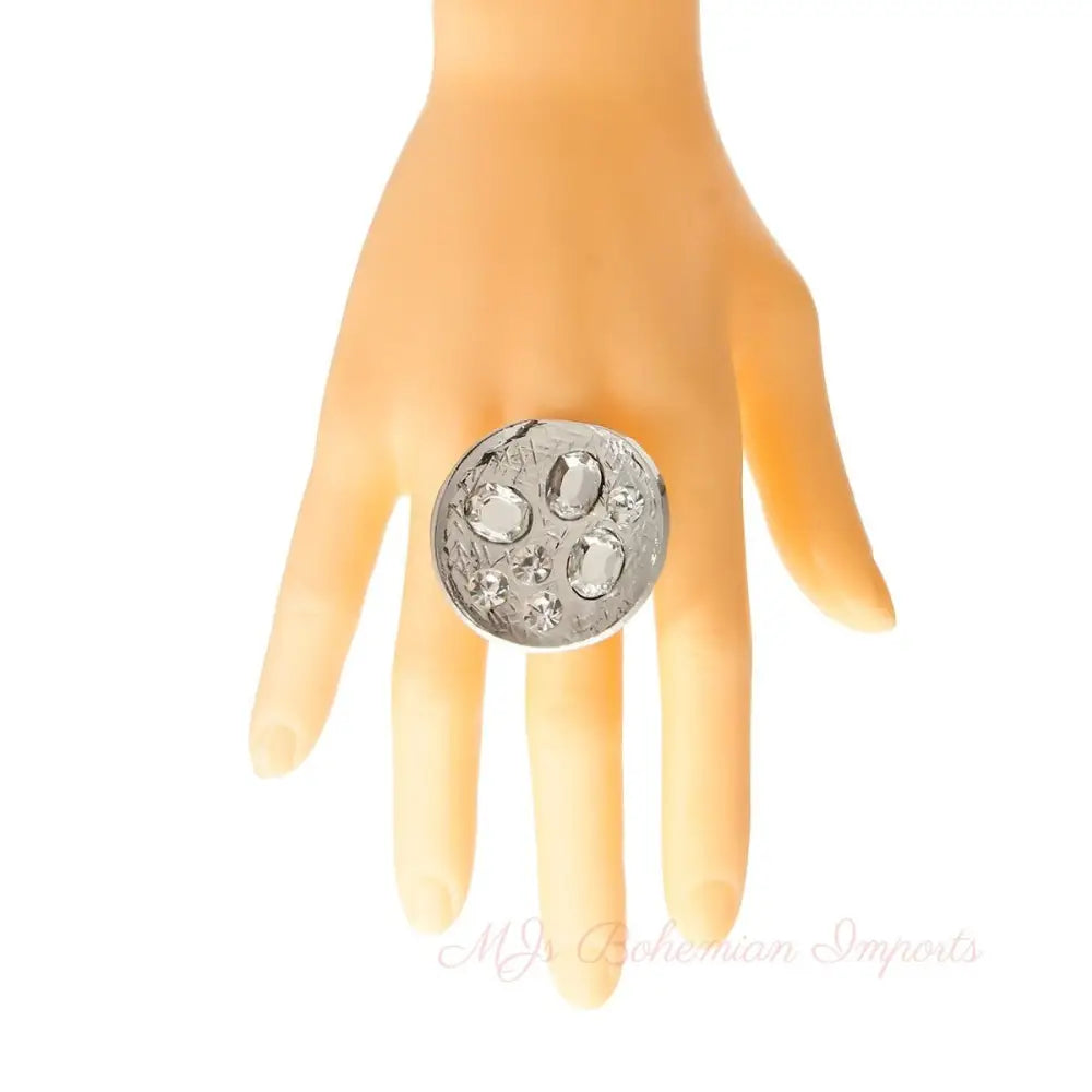 Silver Clear Oval Crystal Ring