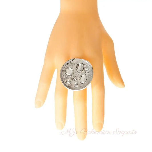 Silver Clear Oval Crystal Ring