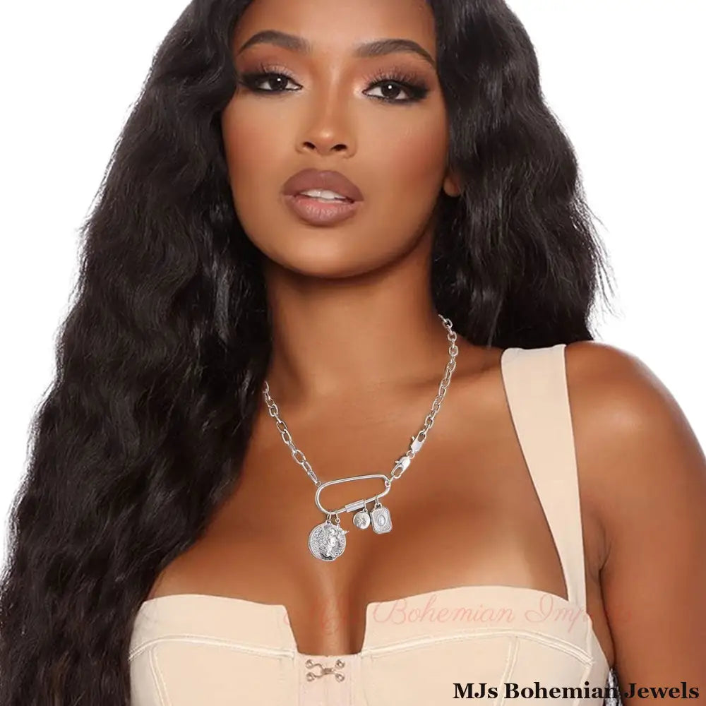 Silver Coin Screw Carabiner Chain