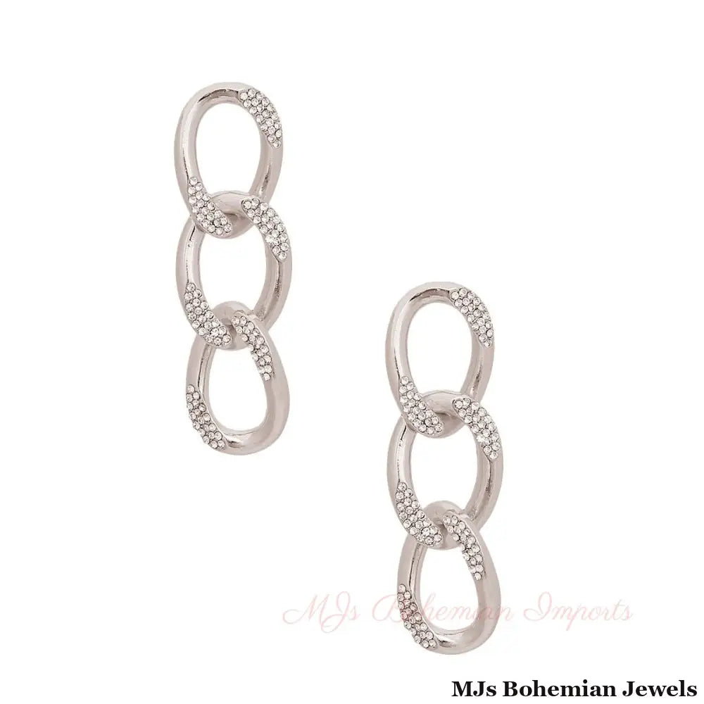 Silver Crusted Rhinestone Link Earrings