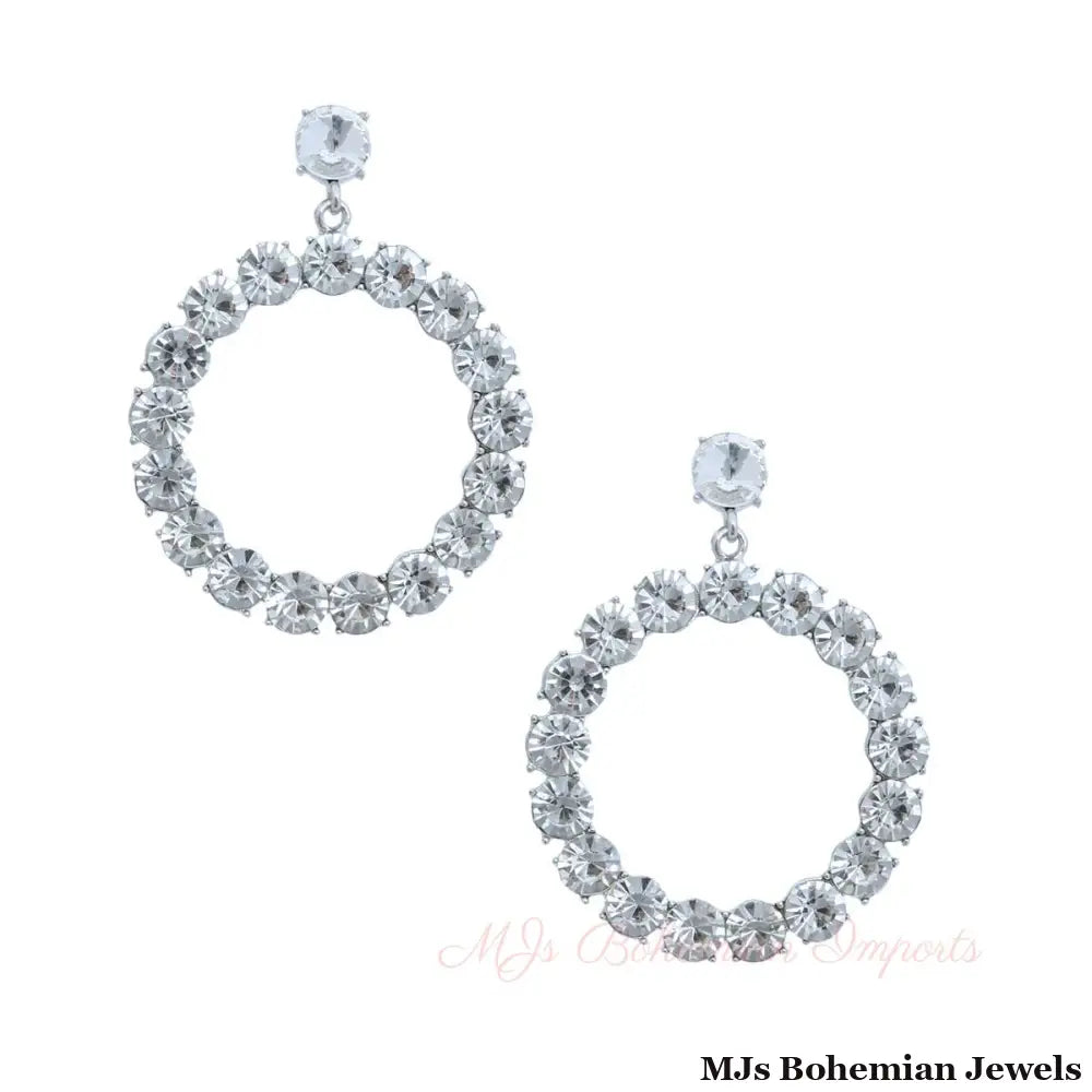 Silver Crystal Circle Drop Earrings