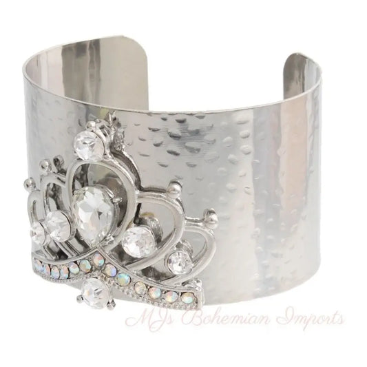 Silver Crystal Crown Cuff