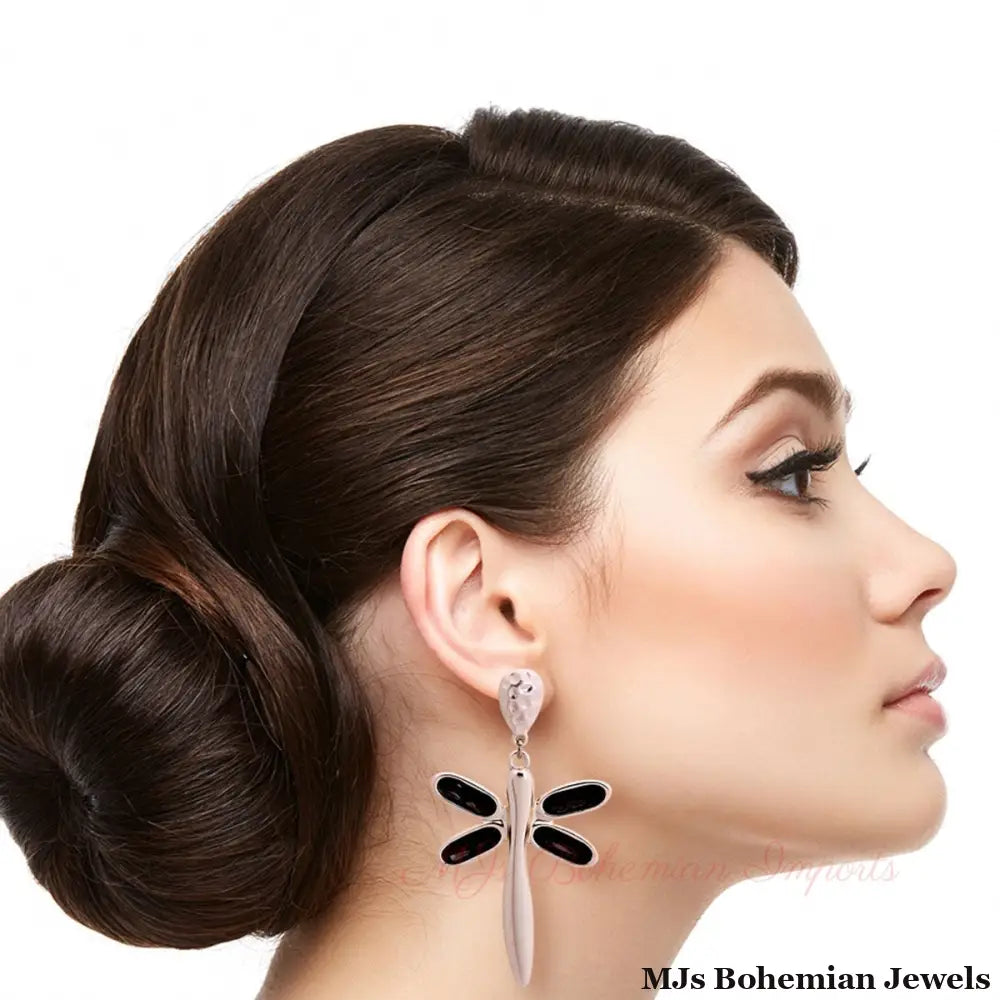 Silver Crystal Dragonfly Earrings