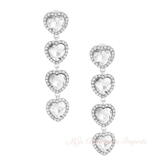 Silver Crystal Quad Heart Earrings