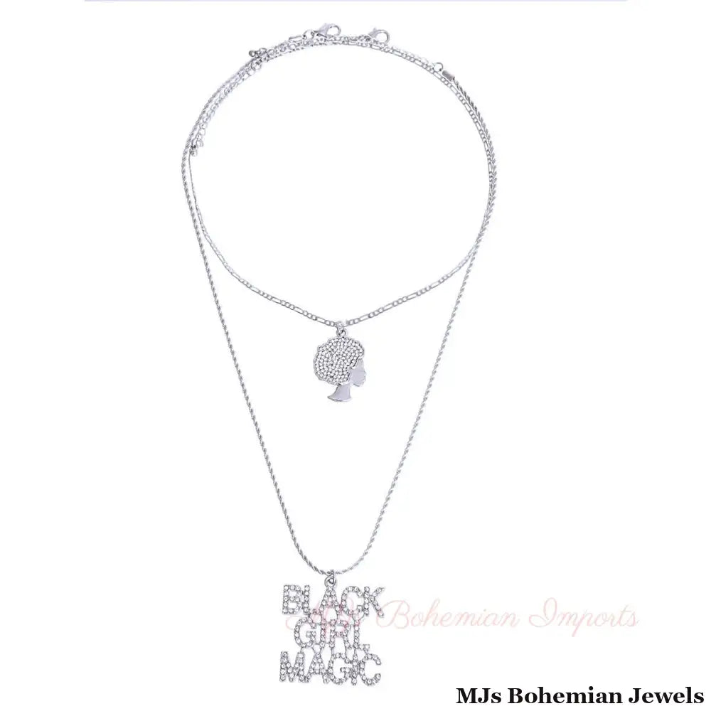 Silver Double Chain Black Girl Magic Necklace