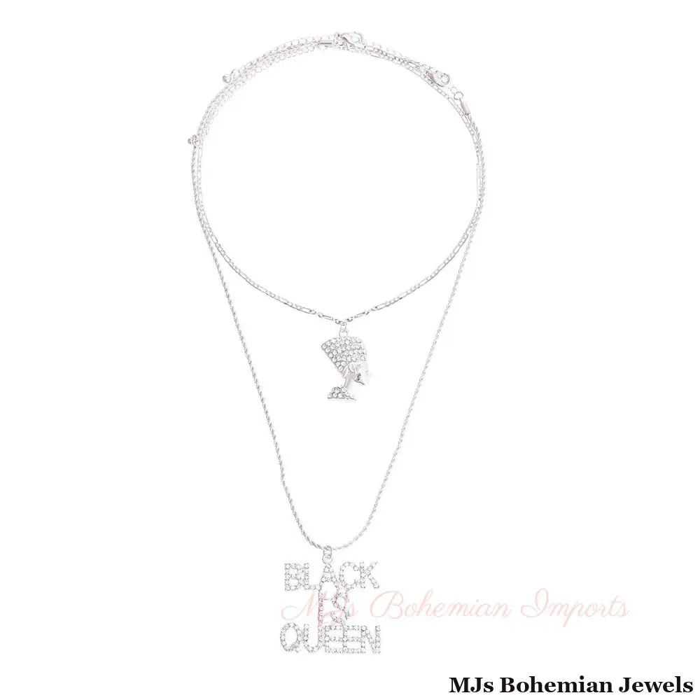 Silver Double Chain Black is Queen Necklace