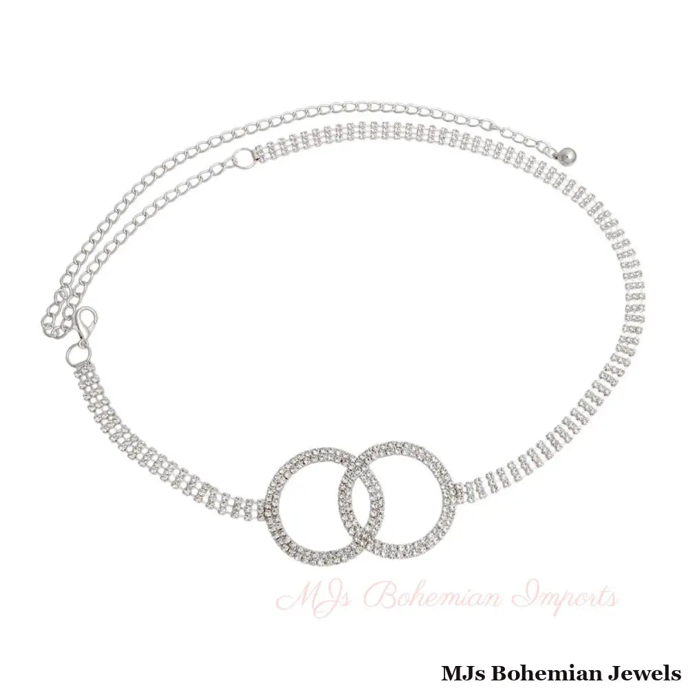 Silver Embellished Double Circle Chain Belt