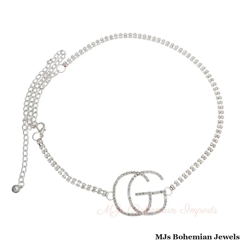 Silver Embellished Double G Chain Belt