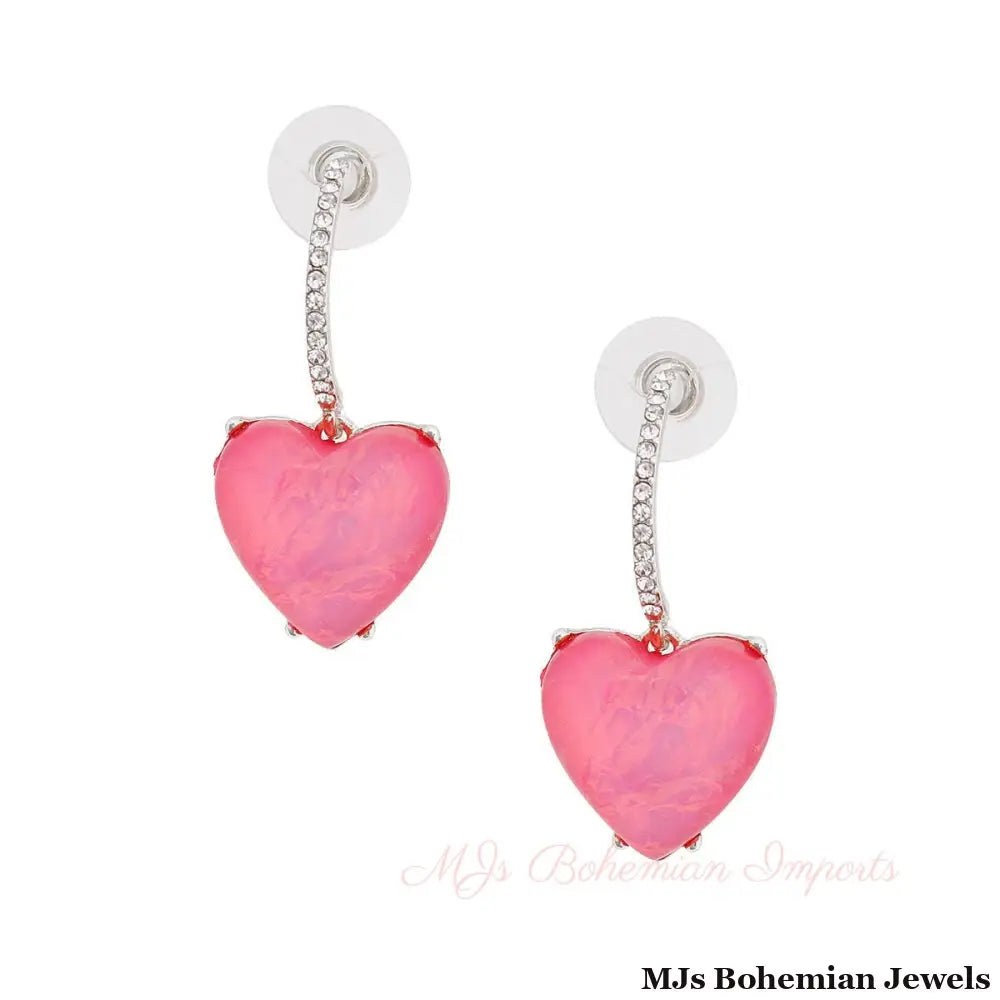 Silver Fuchsia Heart Huggie Hoops