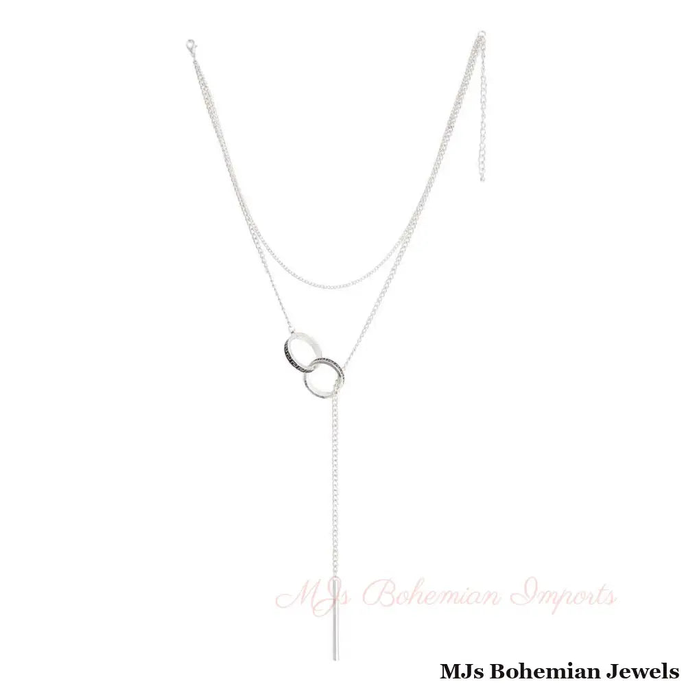 Silver Greek Key Lariat Necklace