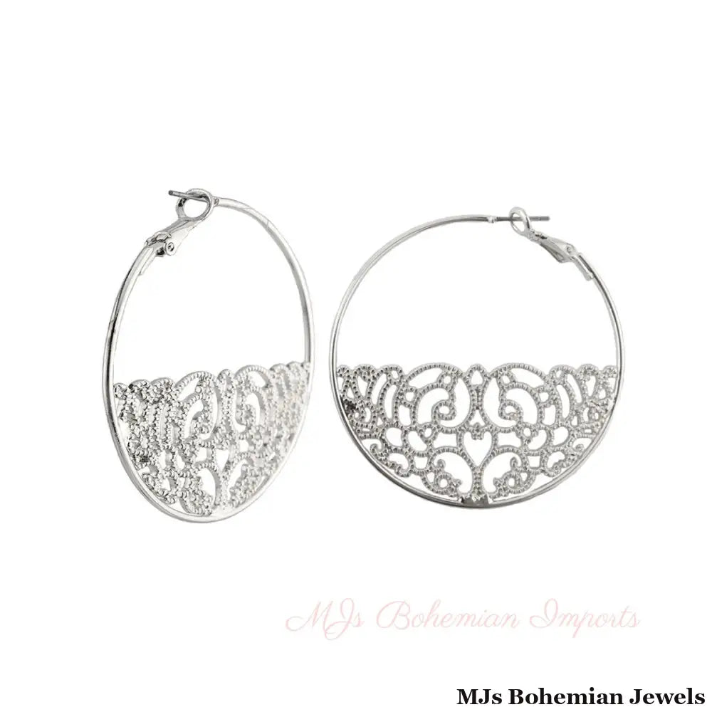 Silver Half Filigree Hoops