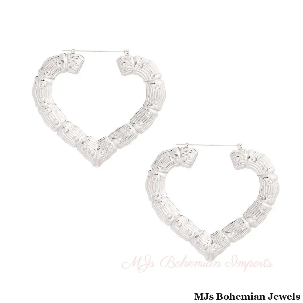 Silver Heart Bamboo Hoops