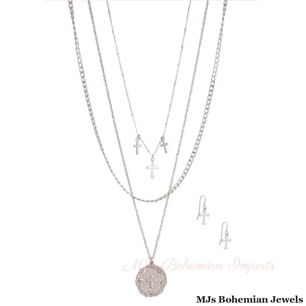 Silver Layered Religious Cross Chain