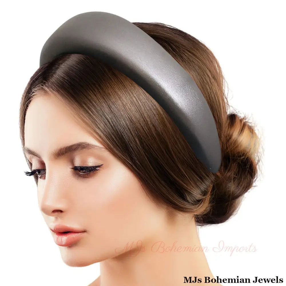 Silver Leather Puffy Headband