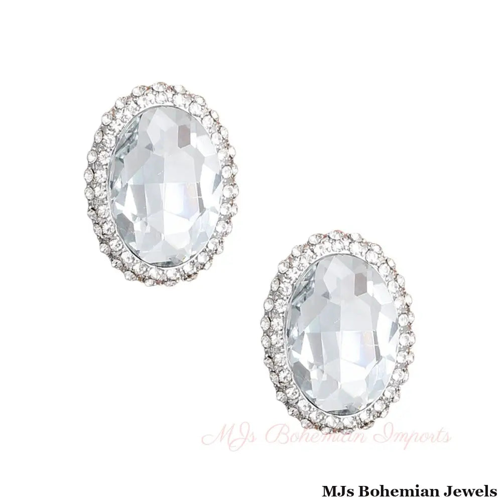 Silver Oval Halo Studs