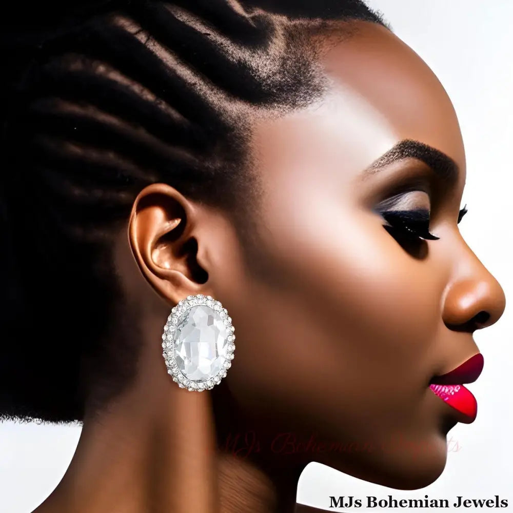 Silver Oval Halo Studs