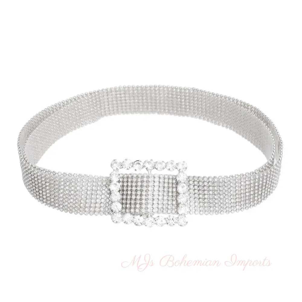 Silver Pave 9 Row Buckle Belt