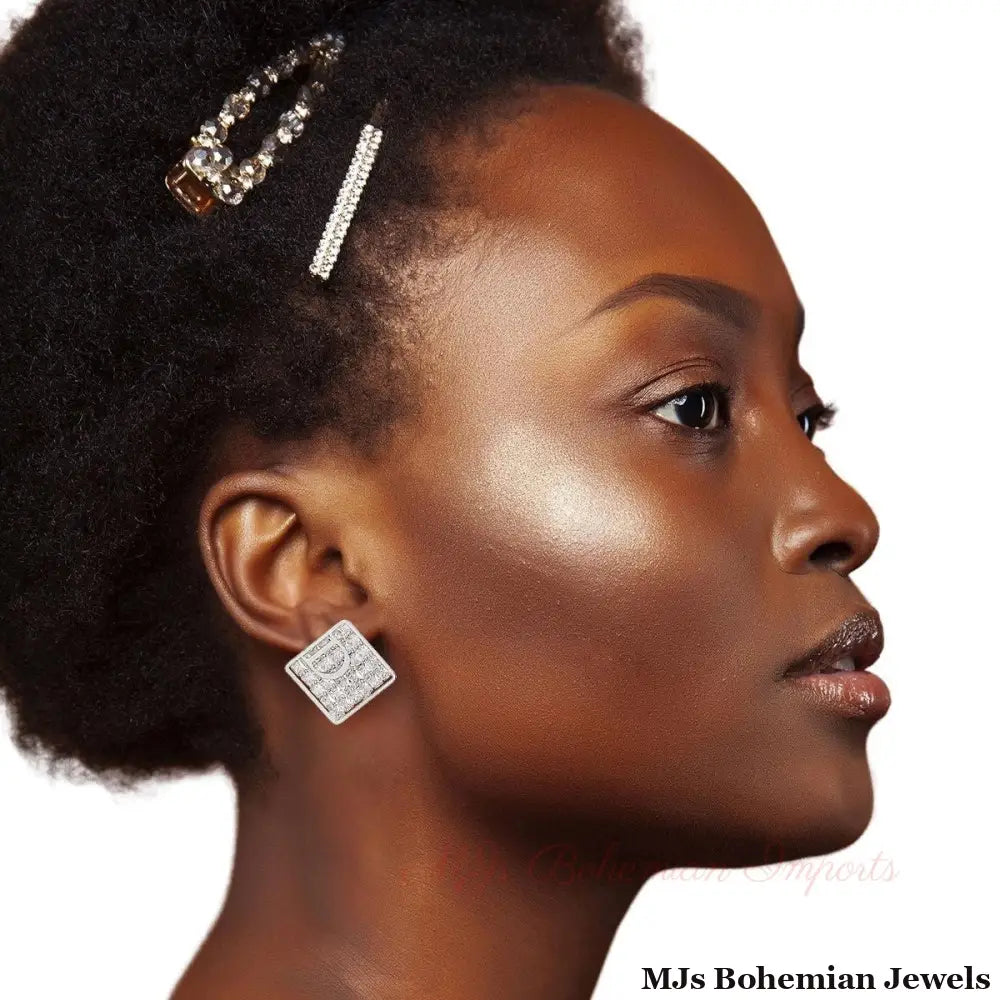 Silver Pave Square Tray D Studs