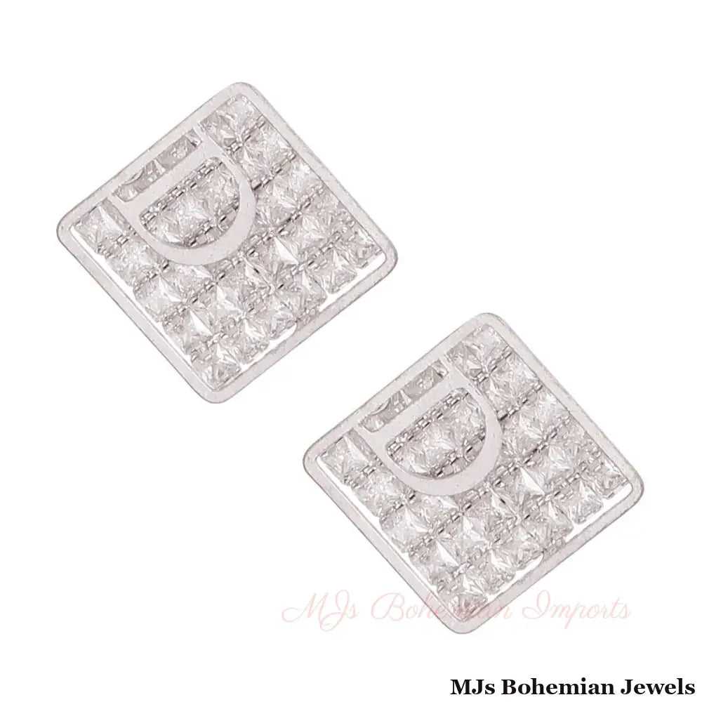 Silver Pave Square Tray D Studs