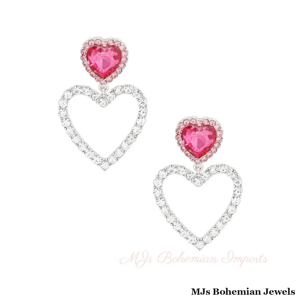 Silver Pink Cutout Heart Earrings