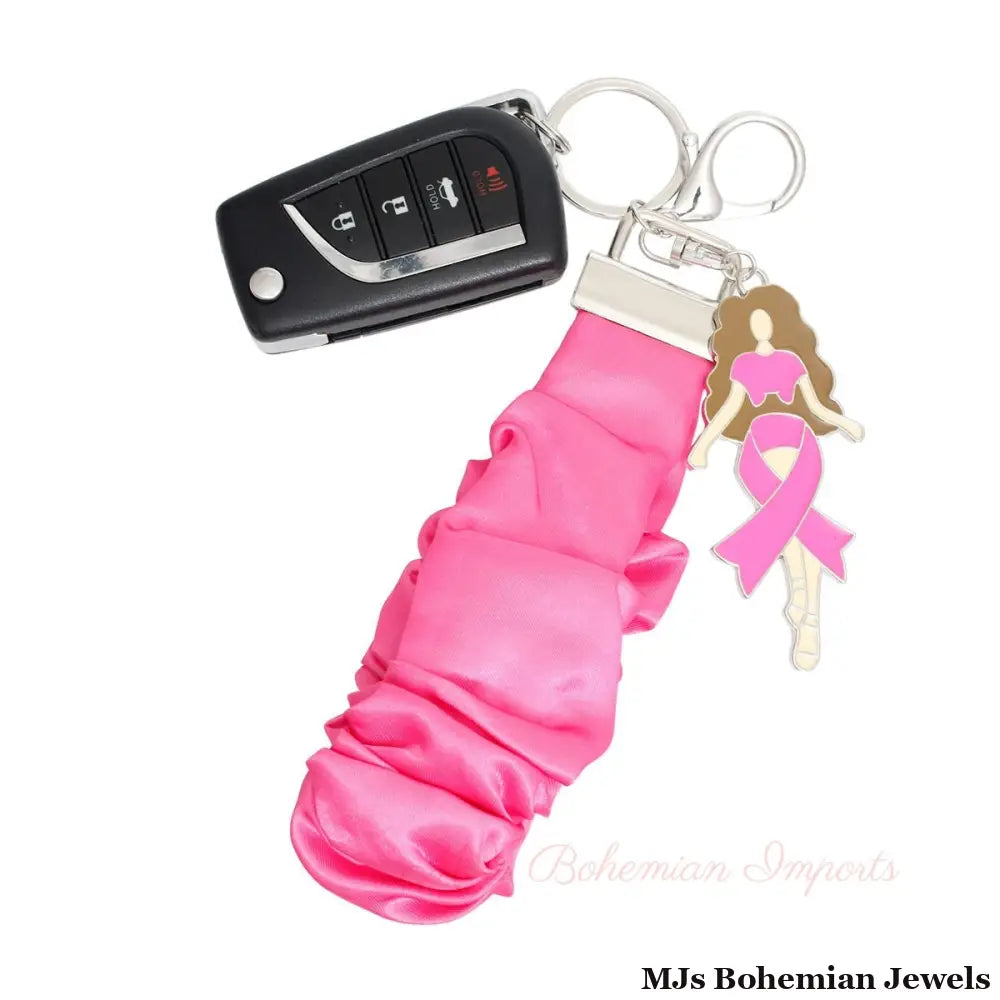 Silver Pink Wristlet Woman Keychain