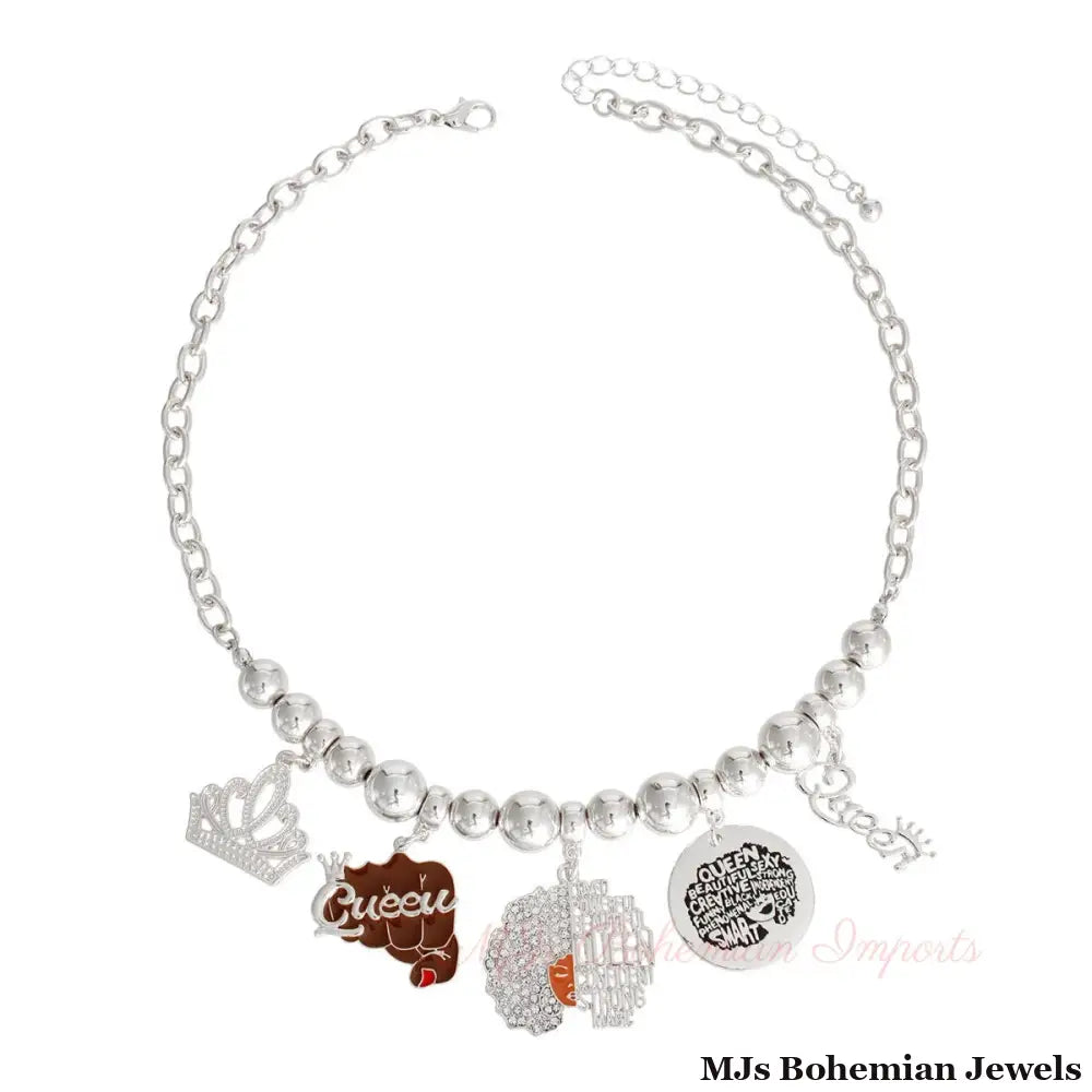 Silver Queen Afro Charm Chain