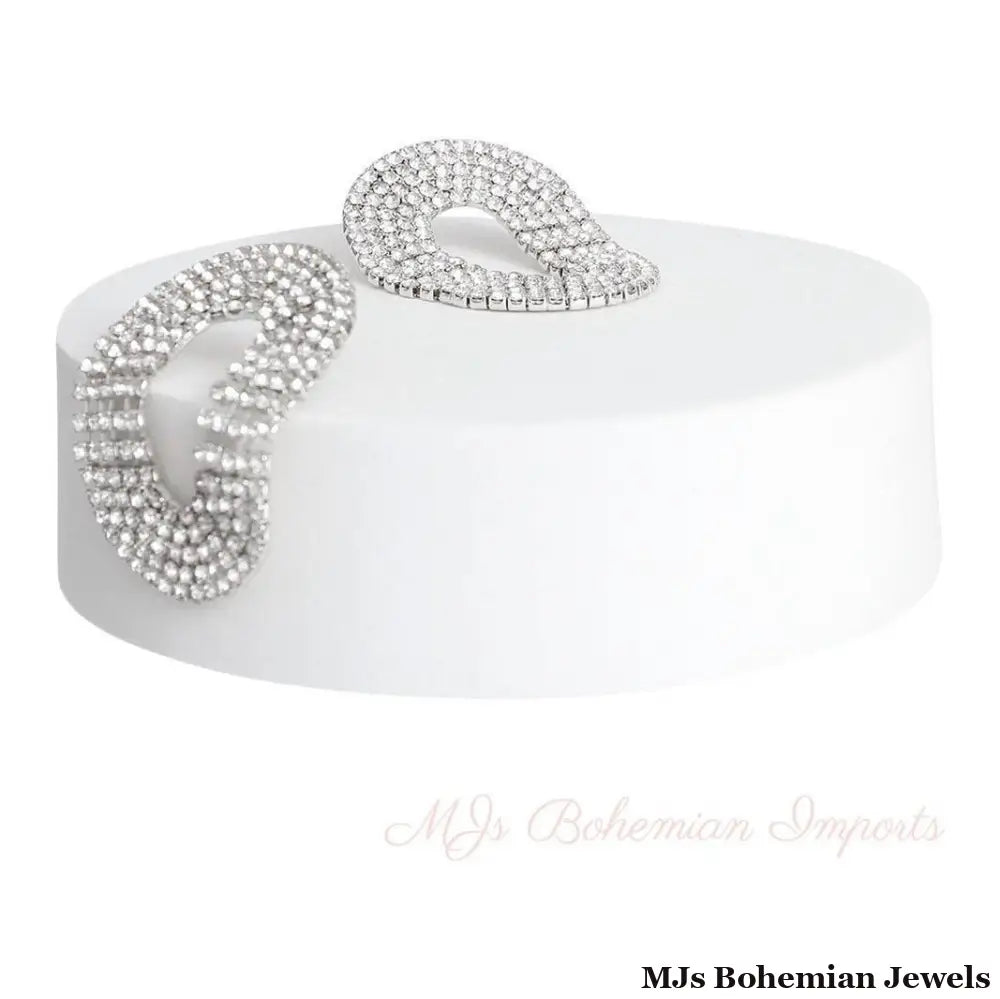 Silver Rhinestone 5 Line Oval Earrings