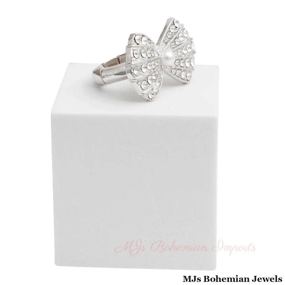 Silver Rhinestone Bow Ring
