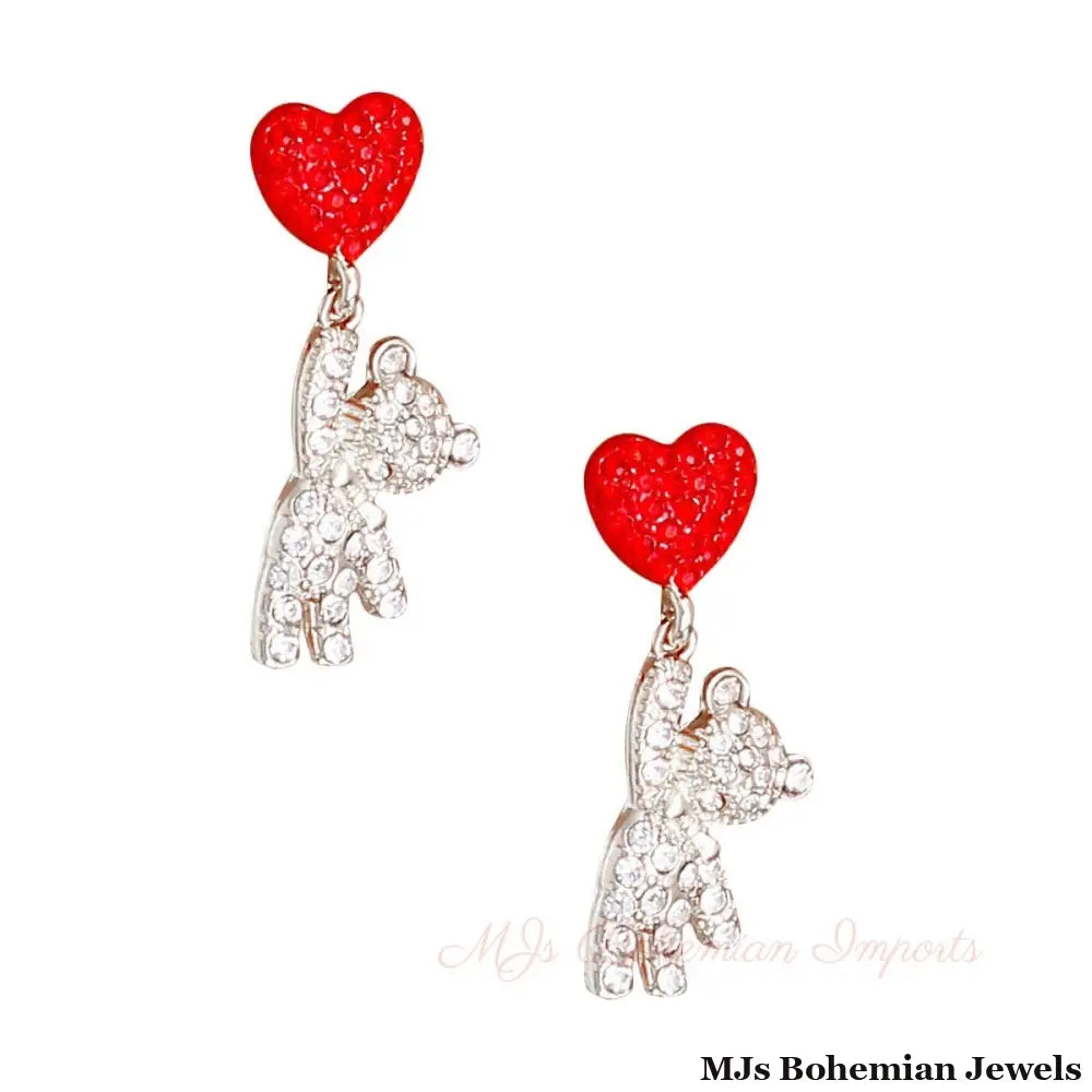 Silver Rhinestone Teddy Bear Earrings