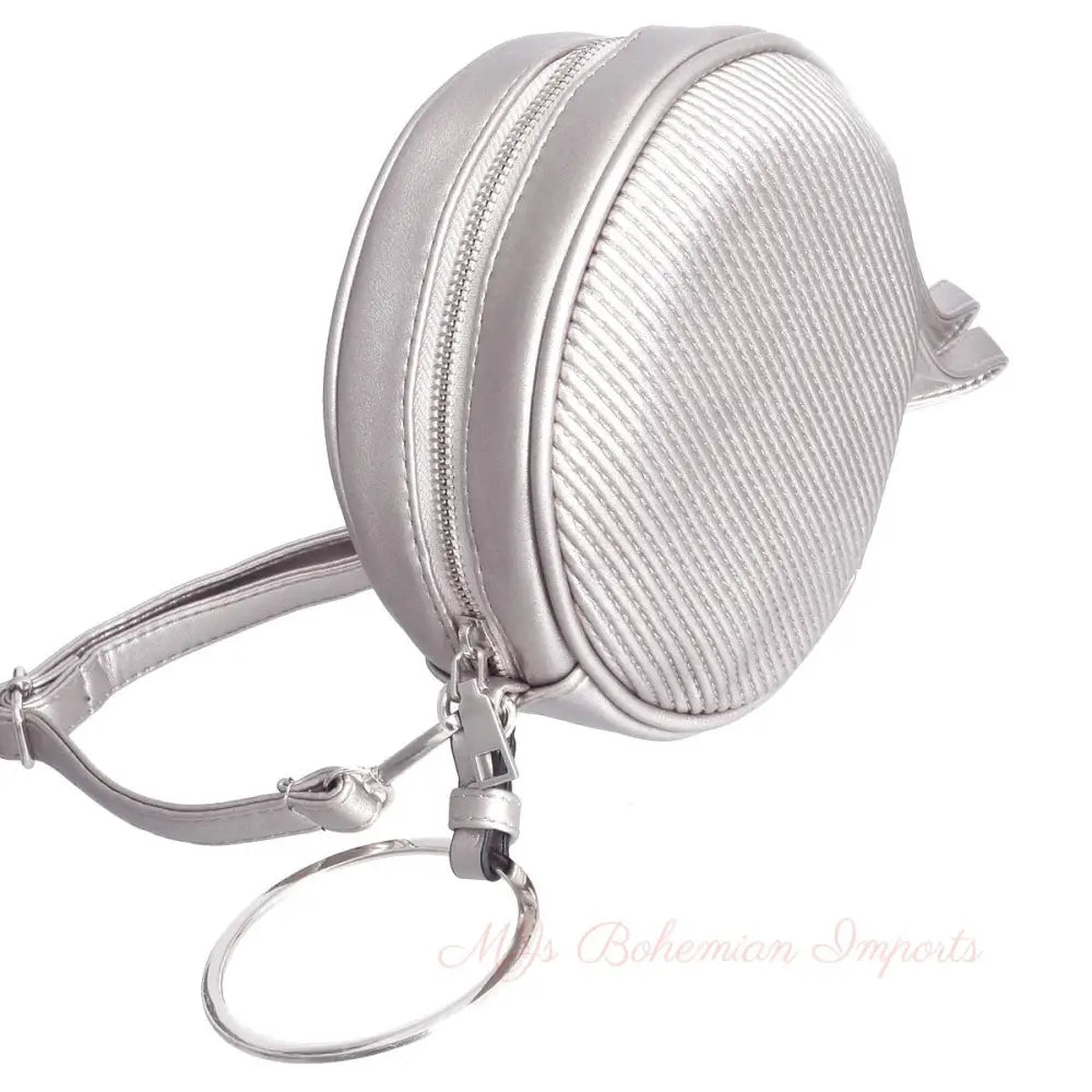 Silver Ribbed Circle Crossbody Wristlet