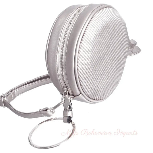 Silver Ribbed Circle Crossbody Wristlet